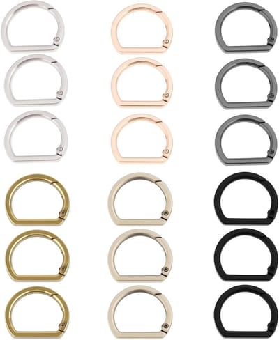 D-Ringen 27mm: 18 Stuks in 6 Kleuren, Metalen Carabiner Haak voor Handtassen, Tas Maken en Rugzakken