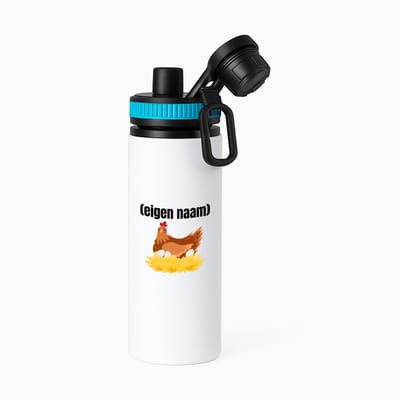 Hacebo® - kip met nest met eigen naam waterfles met draaidop blauw - Kippen - kippen liefhebbers - iemand die houdt van kippen - verjaardag - cadeau - kado - water fles - 850ML