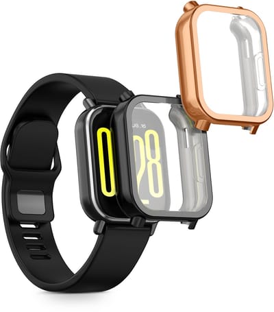 kwmobile 2x smartwatch hoes geschikt voor Xiaomi Redmi Watch 5 Active hoesje - Siliconen sporthorloge cover - Activity tracker case in zwart / roségoud