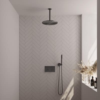 Brauer Gunmetal Carving Thermostatische Regendoucheset Inbouw - Hoofddouche 30 cm - Met Drukknoppen - Handdouche Staaf - Doucheslang - Wandaansluitbocht - Gunmetal