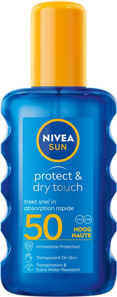 NIVEA SUN Protect & Dry Touch Transparante Zonnebrand Spray - SPF 50 - Trekt snel in - Sport Zonnespray - Waterproof - 200 ml