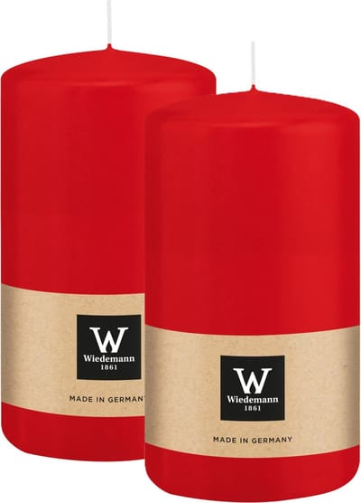 Wiedemann Cilinderkaars/stompkaars - 2x - rood - 12 x 6 cm - 33 branduren - zuilkaarsen