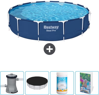 Bestway Rond Steel Pro Zwembad - 396 x 84 cm - Blauw - Inclusief Pomp Afdekzeil - Chloor - Zwembadgids