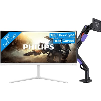 Philips Evnia 34M2C5501A/00 Curved + Vortech Monitorarm met