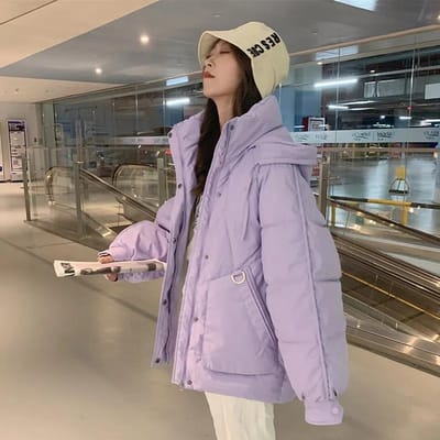 Veste courte en duvet épais pour femme, automne et hiver, version coréenne, manteau ample, veste en coton S violet