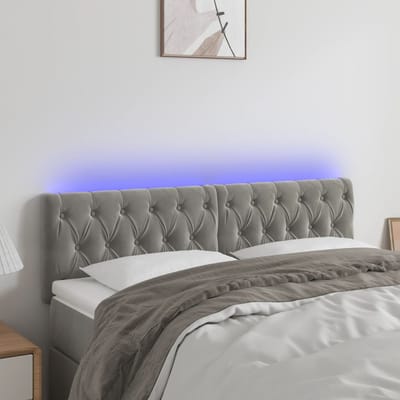 vidaXL - Hoofdbord - LED - 144x7x78/88 - cm - fluweel - lichtgrijs