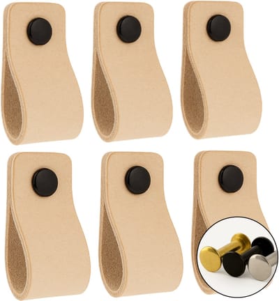 Leren handgrepen - Naturel - 6 stuks - 12,5 x 2,5 cm - incl. 3 kleuren schroeven - Handgrepen leer - Leren meubelgreep - Leren handvaten kast - Leren lus - Handgreep kast leer - Leren greepjes - Handvat leer - Leren deurgreep - Leren handgreep