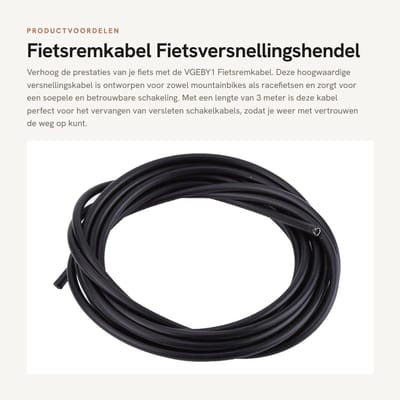 Dailygoods- Fietsremkabel 3 Meter - Inclusief Buitenste Slang - Binnenste PVC-Slang - Geschikt voor Mountainbikes/Racefietsen - Duurzaam/Rubber - Schakelkabel