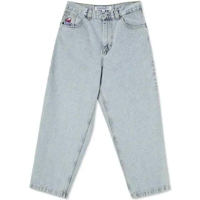 Blauwe wijde jeans hiphop big boy geborduurde jeans Harajuku straatkleding jeans S white