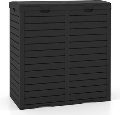 COSTWAY Vuilnisbak met dubbel deksel, 235 l, voor buiten, met uittrekbare opvangbak en handgreep, waterdichte afvalemmer, afvalemmer voor tuin, achtertuin, terras, zwart
