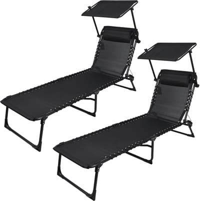 SET X 2 "LE PLAYA" LIGSTOELEN MET PARASOL EN KUSSEN ZWART