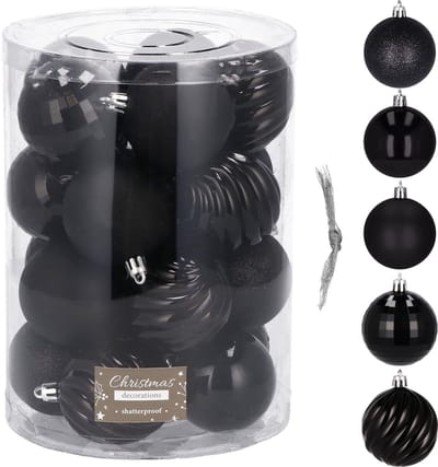 Springos Kerstballen | Kerstversiering | Onbreekbaar | 20 Stuks | 6 cm | Zwart
