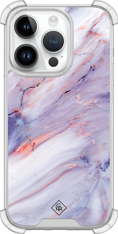 Casimoda® hoesje - Geschikt voor iPhone 14 Pro - Marmer Paars - Shockproof case - Extra sterk - Siliconen/TPU - Paars, Transparant