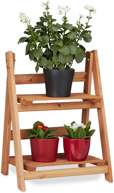 Famanu – Houten plantenrek met 2 etages, inklapbaar, H x B x D: ca. 51 x 41 x 25 cm, ideaal voor het presenteren van bloemen en planten
