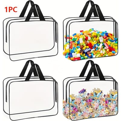 1 Stuk Grote Transparante PVC Waterdichte Organizer met Zwarte Rits - Multifunctionele organizer voor speelgoed, boeken, puzzels en reisbenodigdheden 1pc zwart