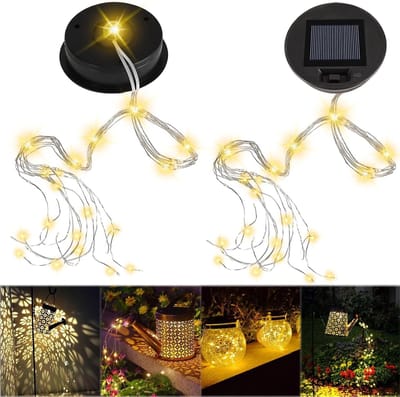 Set van 2 Vervangende Zonneverlichting met Warme Witte LED, Waterdichte Solar Lampen voor Tuin en Buitengebruik, Inclusief Accu en Paneel
