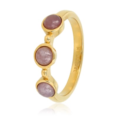 My Bendel - Goudkleurige Ring met Drie Lilac Quartz Edelstenen - Goudkleurige Ring - Drie Lilac Quartz Edelstenen - Tijdloze Eyecatcher - met Luxe Cadeauverpakking | Sieraden Voor Dames | Maat 16.00 Mm / Maat 50