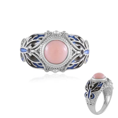 Cavill - Zilveren Ring - 925 Sterling Zilver met Platina - Roze Opaal 1,26 ct Ronde Cabochon uit Peru - Elegante Damesring met Bezel Zetting