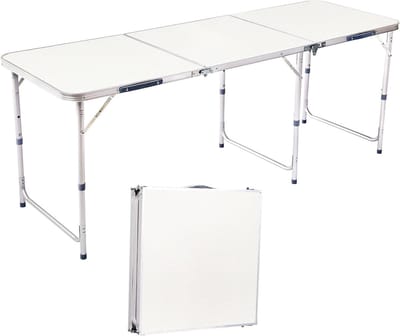 Opklapbare Tafel - Klaptafel Campingtafel - Buitenfeesten Buffet - In Hoogte Verstelbaar - 180 cm - Wit