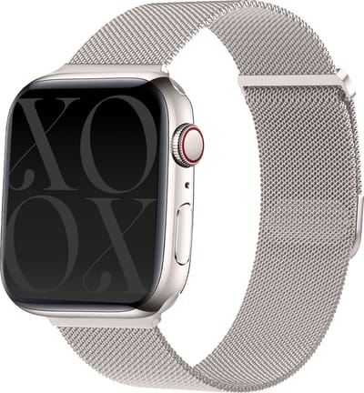 xoxo Wildhearts Luxe Milanese band - Geschikt voor Apple Watch bandje - Series 1/2/3/4/5/6/7/8/9/10/SE - Maat: 38 mm / 40 mm / 41 mm / 42 mm - RVS metalen bandje met magneet - Milanees iWatch bandje - Horlogeband - Starlight / Sterrenlicht