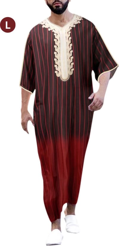 Livano Moslim Kleding - Djellaba Heren - Islamitische Kleding - Alhamdulillah - Arabisch Mannen Kaftan - Donkerrood - Maat L