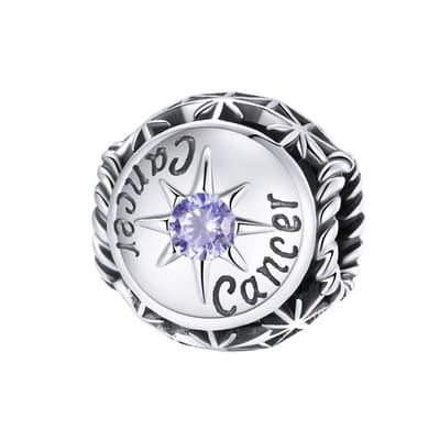 Sterrenbeeld kreeft bedel met licht paarse zirkonia geboortesteen | bedels voor armband | zodiac cancer bead | Zilverana | geschikt voor alle bekende merken | 925 zilver | moederdag