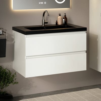 Mirlux Badkamermeubel Glanzend Wit 80 cm - Wastafel Zwart - Badmeubel set - Wastafelmeubel Glanzend Wit