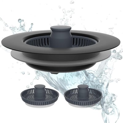 Aanrecht Plug - Gootsteen Zeef - Keuken Afvoer Beschermen - 3-in-1 Functionaliteit - 70-86mm - Zwart