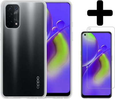 Hoesje - Met Screenprotector - Geschikt voor OPPO A74 5G - Sterk & Shockproof - Back Cover - Siliconen Case - Telefoon Hoes - Telefoonhoesjes - Transparant