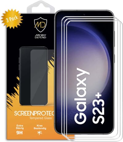3-Pack MobyDefend Screenprotectors - Geschikt voor Samsung Galaxy S23 Plus (S23+) - Case-Friendly Screensavers - Gehard Glas