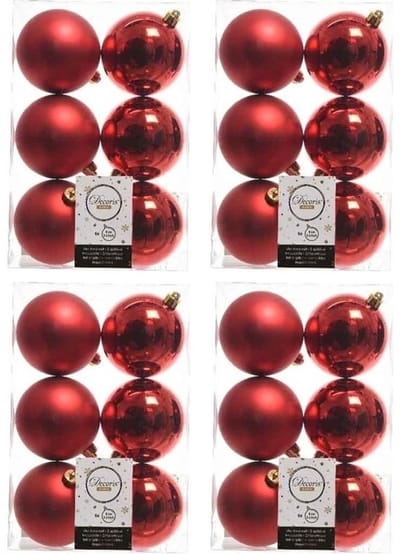 Decoris Kerstballen - 24x st - rood - D8 cm - kunststof - mat/glans - kerstversiering