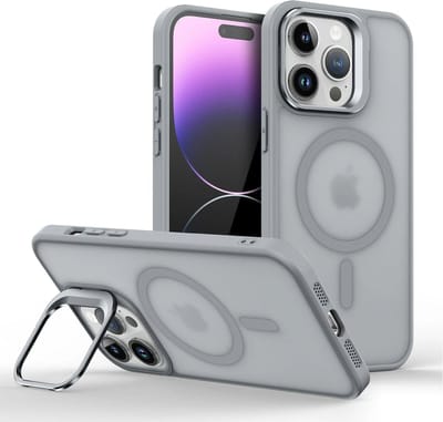 Backcover Case Hoesje Compatibel met MagSafe Geschikt voor: iPhone 15 - Ingebouwde Camera standaard - Schokbestendige beschermhoes - Grijs