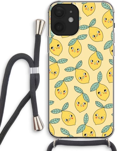 Case Company® - Hoesje met koord geschikt voor iPhone 12 hoesje met Koord - Citroenen - Telefoonhoesje met Zwart Koord - Bescherming aan alle Kanten en Over de Schermrand