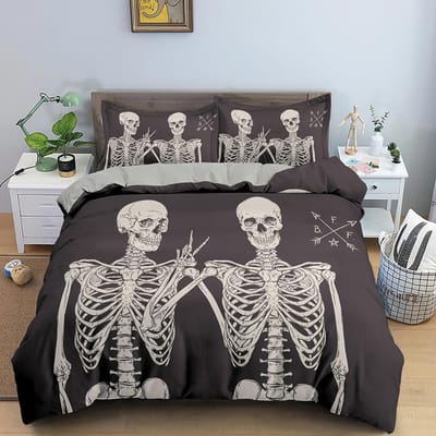 3D Skelet Beddengoedset Schedel Dekbedovertrek 2/3 Stuks Dekbedovertrek Met Kussensloop Queen King Size Zachte Microvezel Stof Beddengoed EU Single(135x200cm)