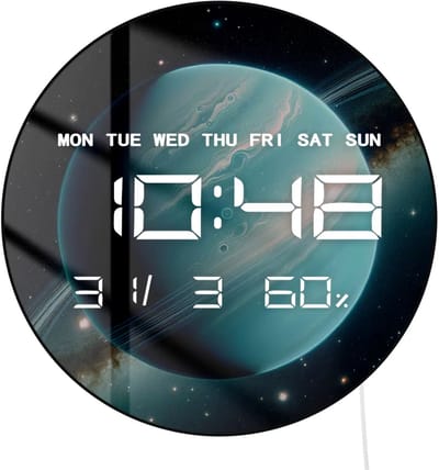 Grote Digitale LED Wandklok Planeet Uranus – Zonnestelsel Woondecoratie – Elektrische Klok voor Woonkamer, Buitenruimte en Bureau – Moderne Muurklok & Kunstwerk