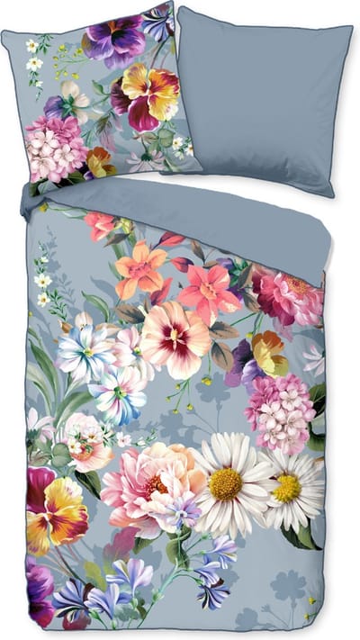 Descanso dekbedovertrek bloemen - 1 persoons 140x200/220 cm - Grijs - 100% Katoen satijn