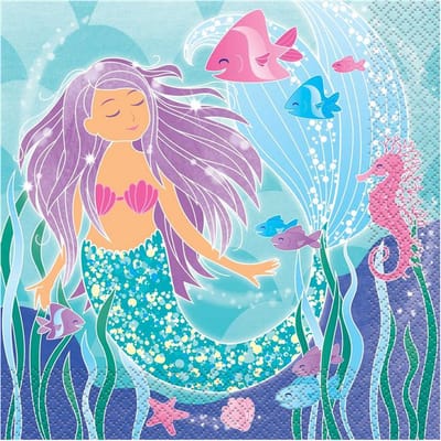 Zeemeermin/mermaid/oceaan themafeest servetten - 32x stuks - 33 x 33 cm - Kinder feestartikelen/versiering - voor op tafel