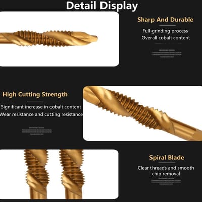 Dailygoods- Schroefdraad Tap HSS - M5 Spiral Flute - Blinde Gaten - Kleverige Materialen - Hoge Hardheid - Ti Oppervlaktebehandeling