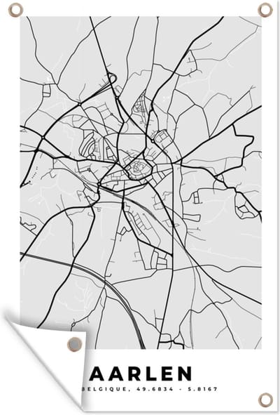 Muurdecoratie Zwart Wit – België – Plattegrond – Stadskaart – Kaart – Aarlen - 120x180 cm - Tuinposter - Tuindoek
