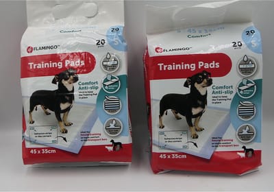 2 pakken ppads voor puppy's flamingo Smal 45 x 35 cm 20 stuks/pak ; comfort line 4 zelklevende strips, 5 lagen, quick dry,