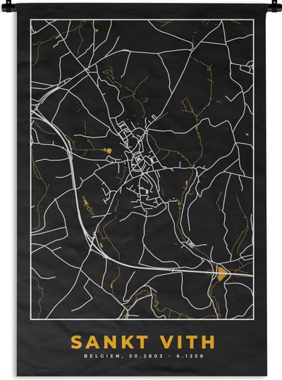 Wandkleed - Wanddoek - Sankt Vith - Stadskaart - Kaart - Goud - Plattegrond - 120x180 cm - Wandtapijt