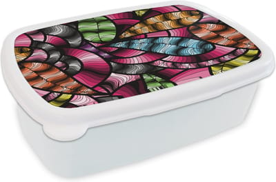 Broodtrommel Wit - Lunchbox - Brooddoos - Patronen - Plant - Abstract - Jungle - 18x12x6 cm - Volwassenen