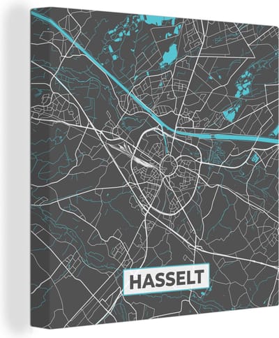 Canvas Schilderij Kaart – Plattegrond – Stadskaart – Hasselt – België - Grijs - 20x20 cm - Wanddecoratie