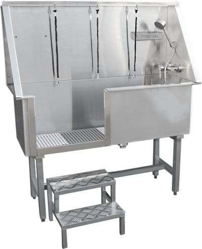Hondenbad voor trimsalon - zilver - 400 mm - incl. badhandschoenen