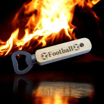 Voetbal Flesopener - Houten Opener - Feestelijke Drankjes - Thema Ontwerp - 14 cm - Houtkleur