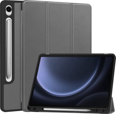 Hoesje - Geschikt voor Samsung Galaxy Tab S9 FE - Dun & Stevig - Hard Cover Case - Trifold Bookcase Hoes - Met Uitsparing Geschikt voor S Pen - Hardcover Book - Tablethoes - Grijs