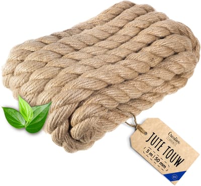 Creatief Deco Jute Touw | 5m Lengte | 50mm Dikte | Sterk en Duurzaam Jute Touw | Gedraaid Natuurvezeltouw | Bruin Decoratief Touw | Voor Toepassingen: Balustrades, tuin- en thuisprojecten