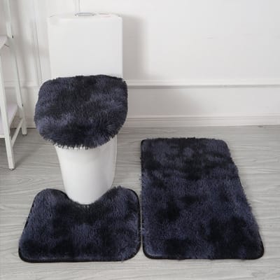 Badmatten Set 3-Delig - Ultrazacht Microfiber & Antislip - Inclusief U-Mat En Wc-Brilhoes - Wasmachinebestendig - donkerblauw / marineblauw