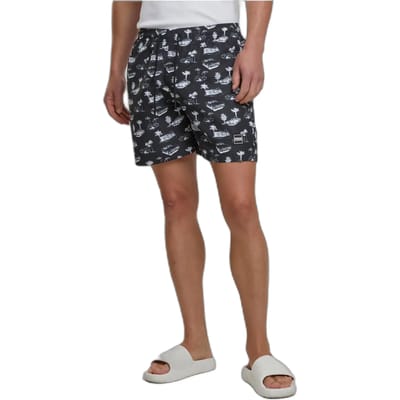 Urban Classics - Pattern Zwemshorts - XL - Zwart/Wit