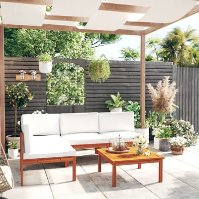 vidaXL - 5-delige - tuinloungeset - met - kussens - crème - 63x63 - cm